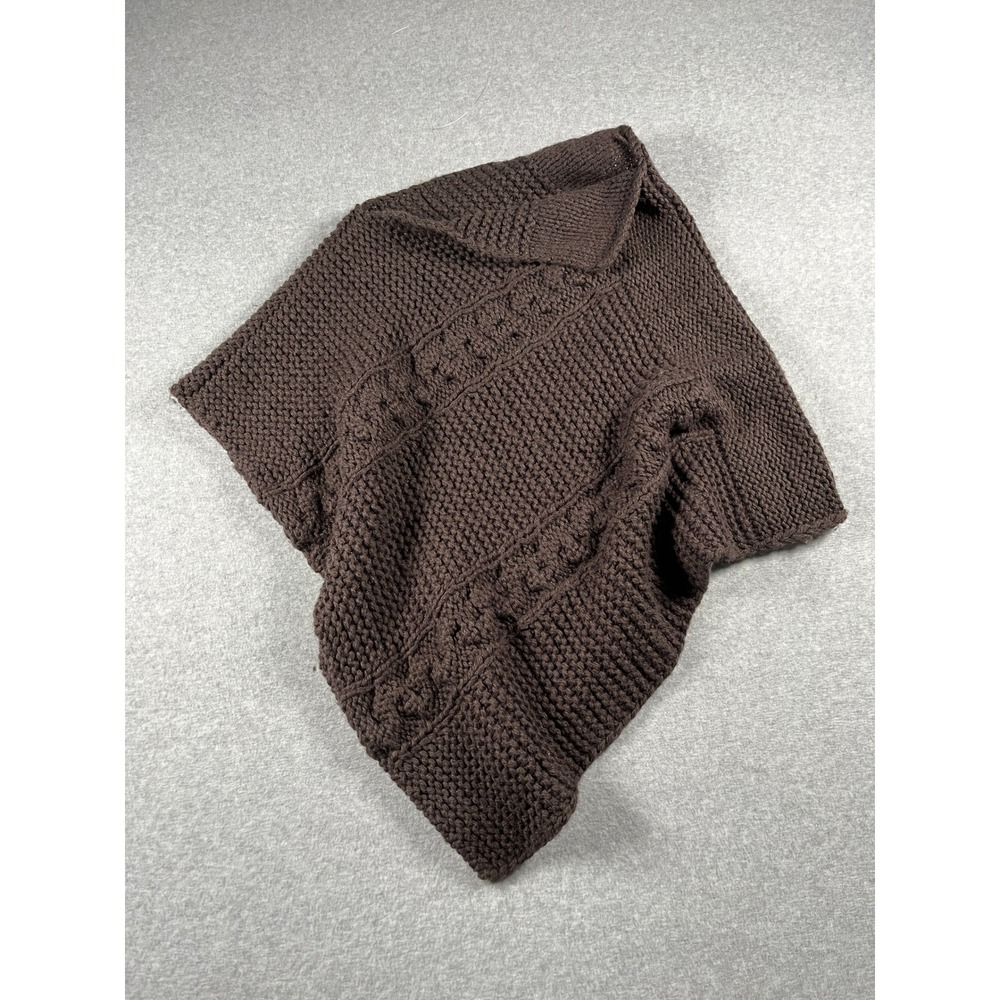 VTG Cable Knit Poncho Women OS Brown 90s Minimalist Capsule Chic Neutral